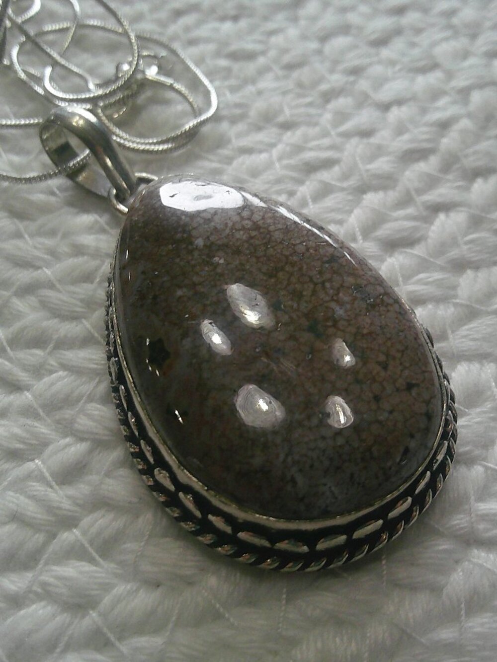 Beautiful OCEAN JASPER Handmade Sterling 925 Pendant/Chain #310F